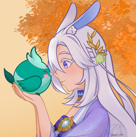 Xiao bird from Genshin Impact and Huey (Genshin OC created by Aky)